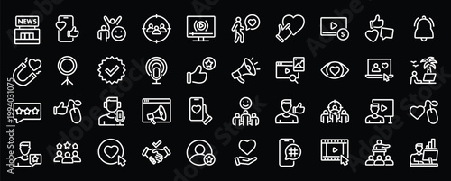 Influencer web icons in line style. Content, community, promotion, influencer, social media, ambassador. Vector illustration.