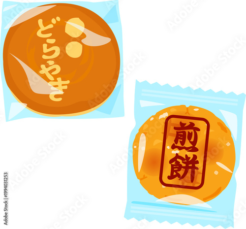 個包装のどら焼きと煎餅