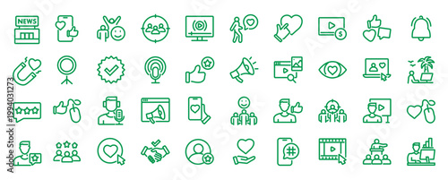 Influencer web icons in line style. Content, community, promotion, influencer, social media, ambassador. Vector illustration.