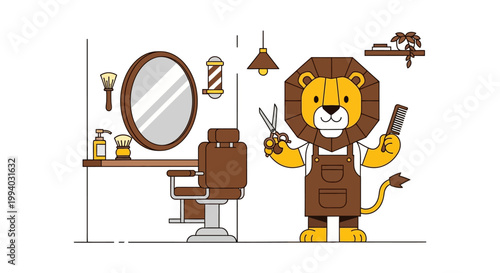 Lion barber prepares for a haircut in a cozy shop