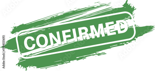 Green checkmark stamp on white background, with leafy border