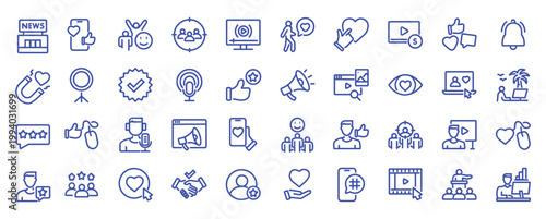 Influencer web icons in line style. Content, community, promotion, influencer, social media, ambassador. Vector illustration.