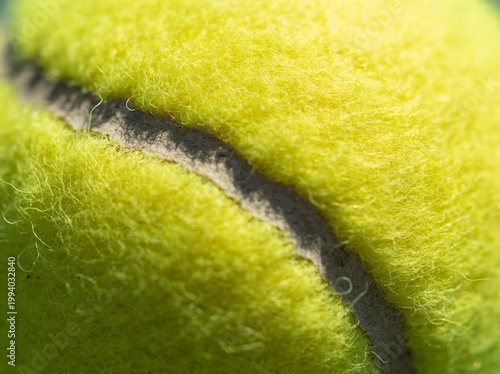 Macro shot of yellow tennis ball texture and seam