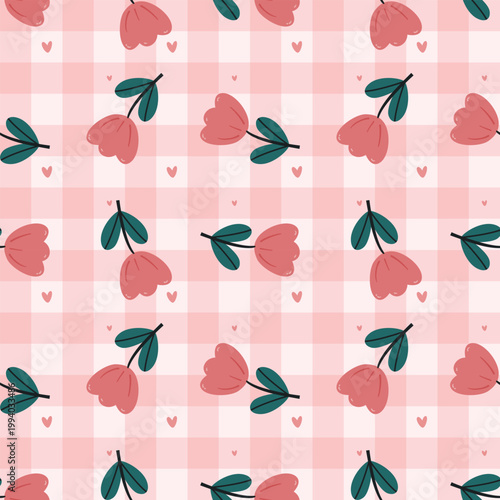 Quadro su tela seamless pattern hand drawn cartoon tulip flower