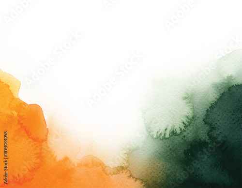 Abstract watercolor background mixing orange and dark green india independence day republic day banner vector