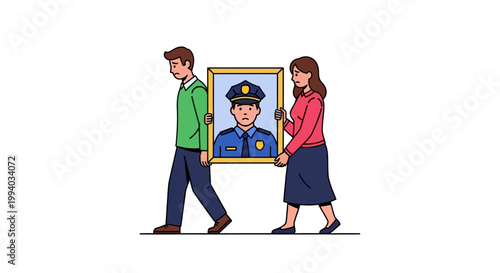 Mourning Couple Carrying Portrait of a Fallen Police Officer.