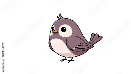 Adorable cartoon bird with a plump body and big eyes, showcasing a cute and friendly avian character.