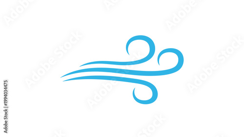 Simple blue wind swirl icon, representing air, breeze, wind, and flow in a clean graphic design.