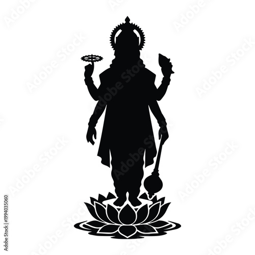 Lord vishnu Shape Icon Silhouette Vector black design on a white background