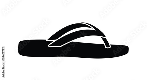 Simple black and white illustration of a single flip flop sandal