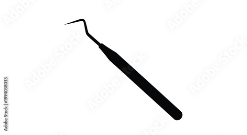 A black silhouette of a dental explorer tool against a white background