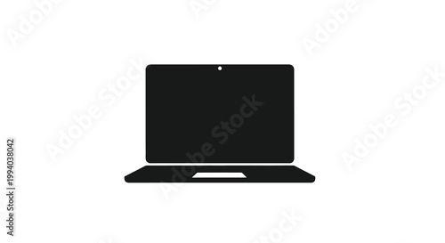 Simple black silhouette of a modern laptop computer on a white background