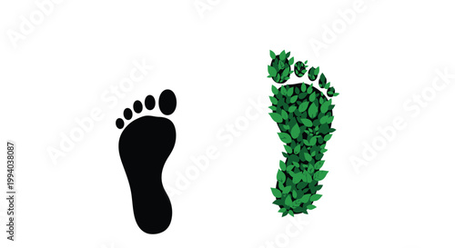 Footprint comparison a dark silhouette and a leaf filled impression