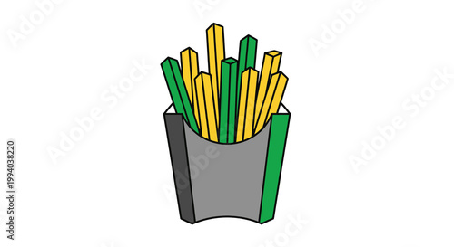 Colorful french fries in a paper container simple illustration