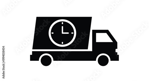 Simple black silhouette of a delivery truck with a clock icon