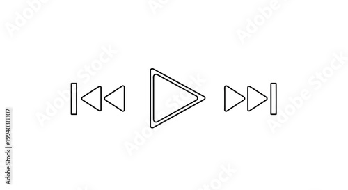 Black and white illustration of media player control buttons on white background