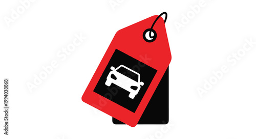 A red price tag displays a white car icon within a black rectangle