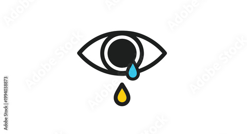A stylized eye illustration with a single teardrop falling from it