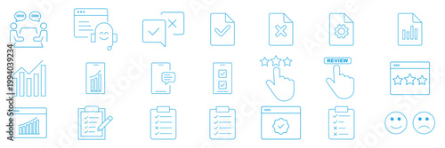 Service Rating Vector Icon Set. Customer Feedback and Evaluation Vector. Review web icons in line style. Feedback, user, testimonials, comment, like, survey, rating. Editable stroke. Vector