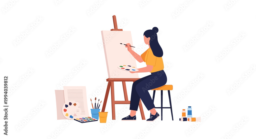 Fototapeta premium Woman painting on an easel.