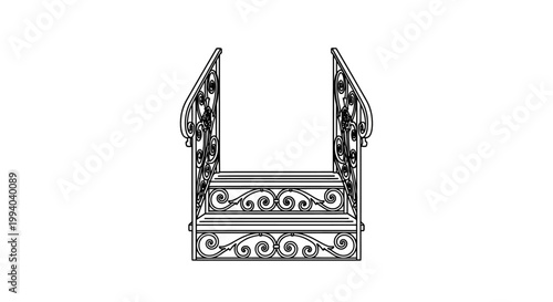 Elegant Wrought Iron Staircase with Ornate Scrollwork Design.