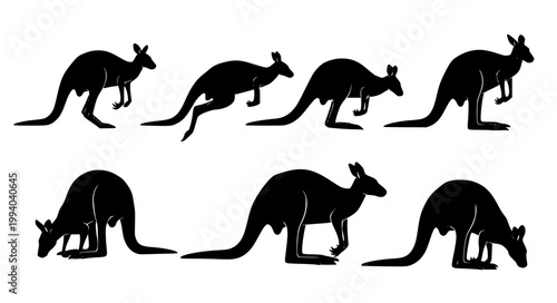Kangaroo Silhouette Horizontal Set Macropus fuliginosus Wildlife Vector Collection
