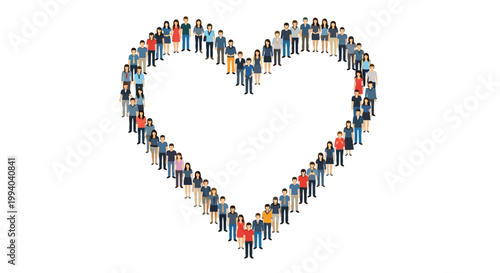 Diverse group of people forming heart shape.