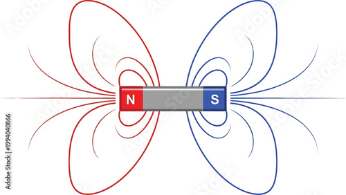 Magnetic field physics diagram with bar magnet magnetic attraction