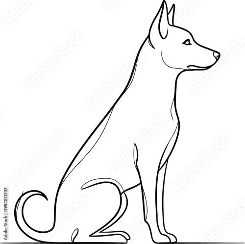 minimalist line art german shepherd dog sitting sketch illustration
