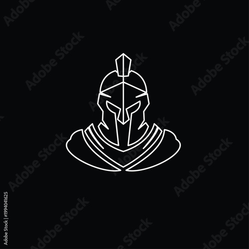 Spartan Helmet Line Art Vector Icon. Minimalist Geometric Warrior Head Outline Logo Design.
