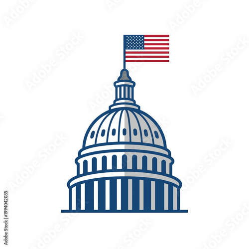 Flat vector illustration depicts the united states capitol building