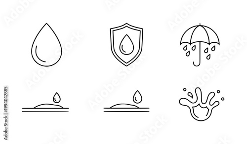 Waterproof water resistant outline icon set fabric vector