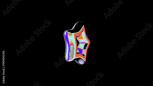 Chrome Retro Futuristic Star Y2K Loop Animation, Holographic Metallic Star