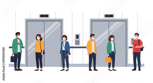 People standing in line wearing face masks.