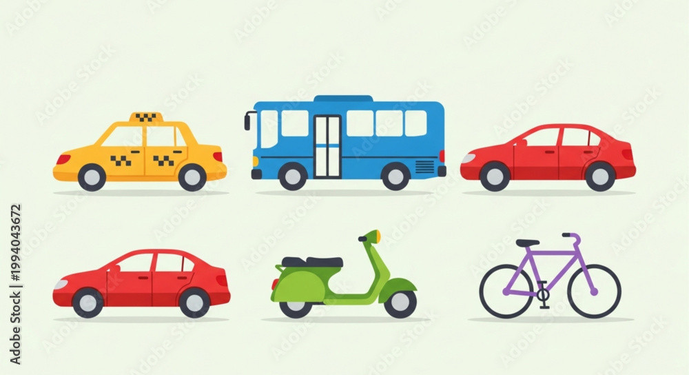 Naklejka premium Collection of diverse vehicles for transportation and travel.