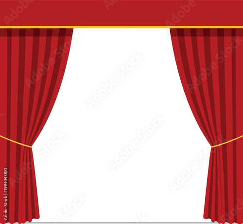 Red theater stage curtains with valance vector illustration, curtains