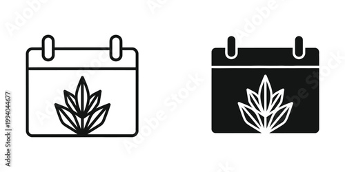 Contrasting calendar icons with leaf illustrations in different color schemes