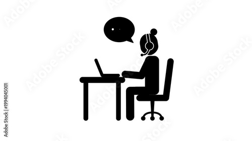 Animated Customer Service Pictogram Support Representative at Desk
