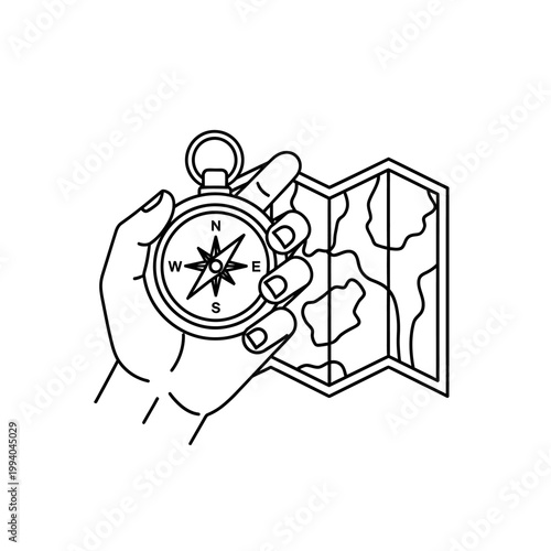 Hand holding a navigation compass device 1.