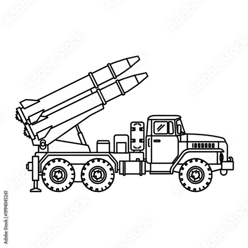 Military Missile Launcher Truck with Dual Rockets.