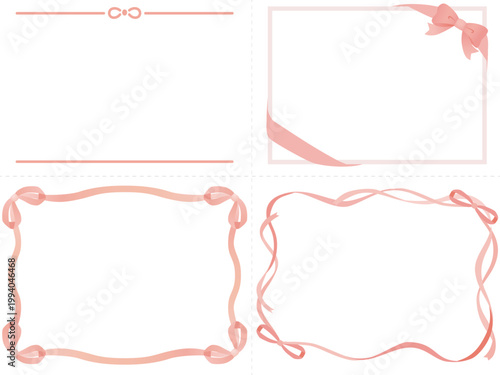 リボンで装飾されたピンクの手書き風フレームセット
