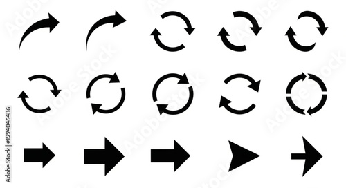 Collection of Black Arrows and Circular Arrows Icons.