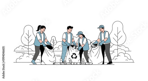 people collecting trash for recycling.