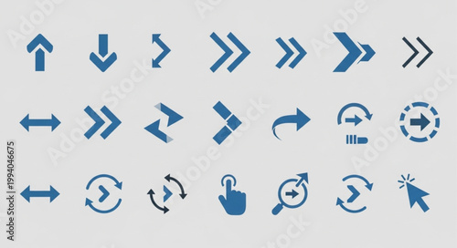 Collection of blue directional arrows and navigation icons.