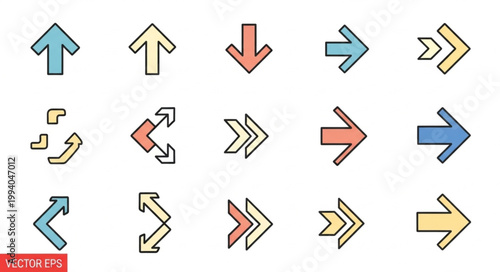 Collection of colorful hand drawn arrows pointing in various directions.
