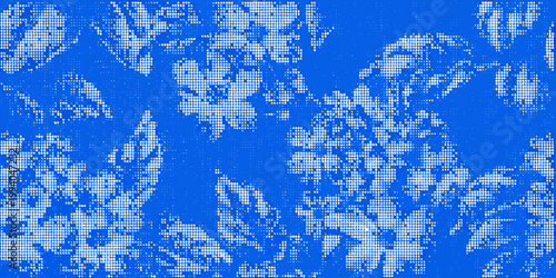 Obraz na płótnie Abstract floral pattern with a halftone effect in shades of blue