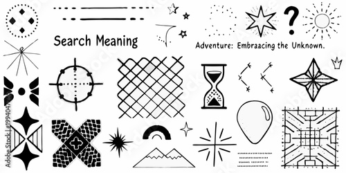 Abstract doodle collection featuring stars shapes and handwritten text