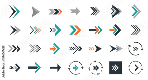 Collection of diverse arrow icons and symbols in various styles.