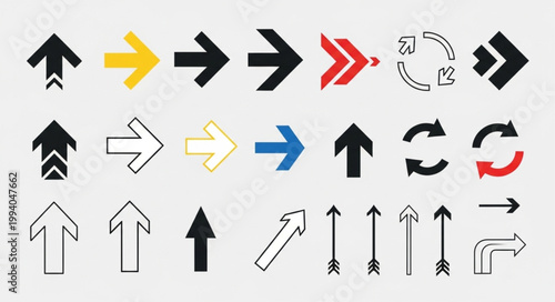 Collection of diverse arrow icons and symbols for direction and navigation.