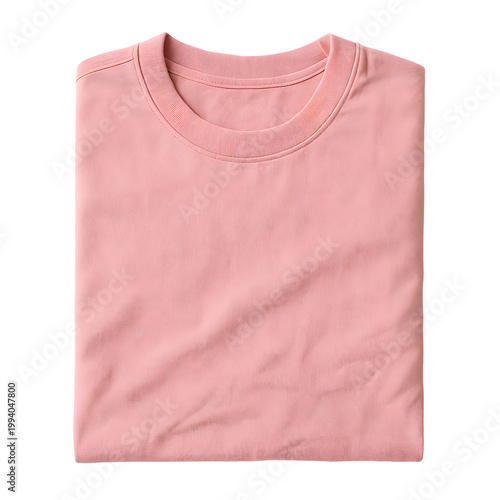 Folded pink cotton t shirt front view isolated on transparent background